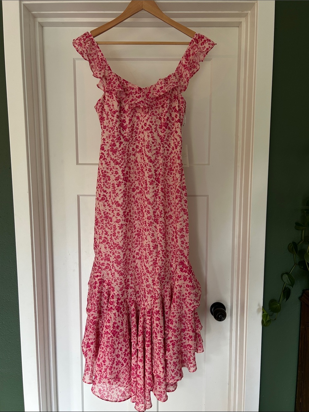 Birdy Grey Pink Floral Ruffle Maxi Dress